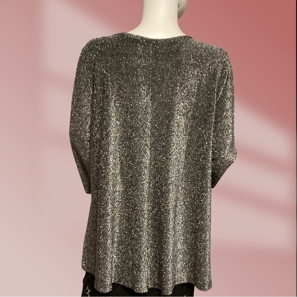 Jessica London Womens 14/16 Black Silver Metallic Sparkle Flare Hem Blouse Top - Picture 3 of 5